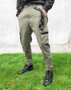 cargo pants in khaki with black trim detail-Green
