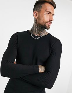 crew neck ottoman sweater with fine knit in black