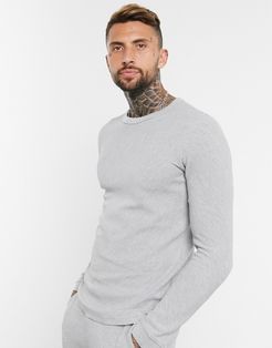 crew neck ottoman sweater with fine knit in gray