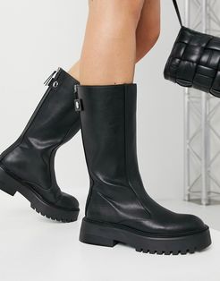 faux leather wellie boots in black