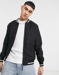 faux suede bomber jacket in black