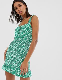 floral printed shirred dress in green