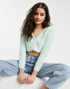 fluffy cropped cardigan in mint-Green