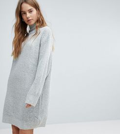 High Neck Knitted Sweater Dress-Gray