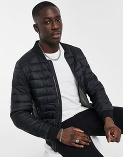 padded bomber jacket in black