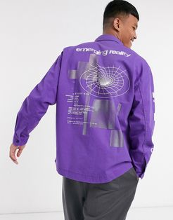 printed denim overshirt in purple