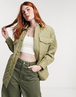 quilted overshirt shacket in khaki-Green