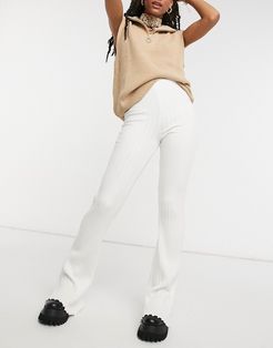 ribbed flare pants in white
