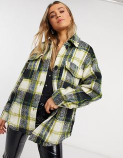 shacket in green mixed plaid