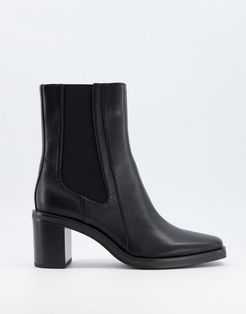 square toe boot with chunky heel in black