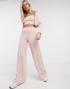 wide-leg jersey pants co-ord in rose-Pink