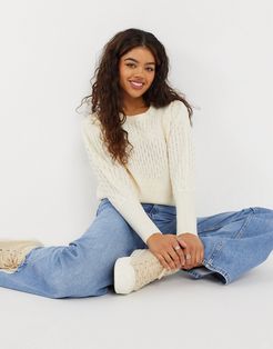 exaggerated sleeve knit sweater in white