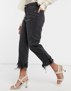 90s crop straight leg jeans with beaded hem in faded black