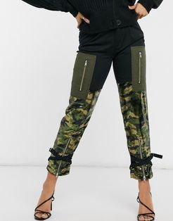 sequin color block cargo pants in khaki-Green