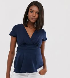 exclusive wrap top with peplum detail in navy