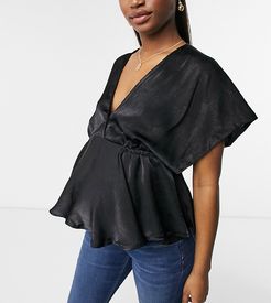 satin top with kimono sleeves in black