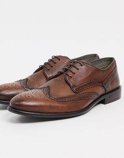 burnt lace-up brogue leather shoes-Brown