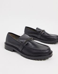 chain leather loafers-Black