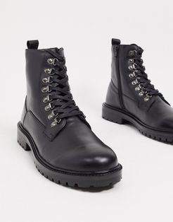 chunky leather boots-Black