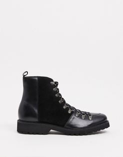 suede & leather boots-Black