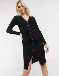 dallio button down sweater dress in rib-Black