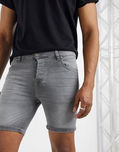 denim skinny fit shorts in gray-Grey