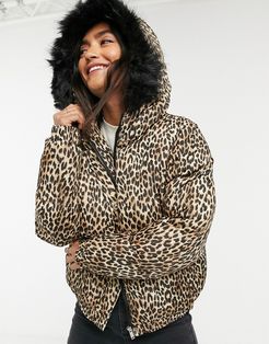 fernie leopard puffer coat-Neutral