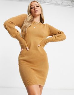 Grunge balloon sleeve sweater dress in camel-Tan