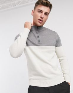 half zip color block sweater in gray-Grey