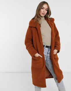 heavenly long coat in borg-Brown