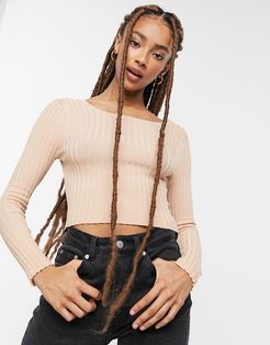 jourdan cropped ribbed sweater in beige-Tan