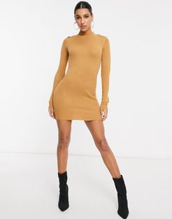 military sweater dress in camel-Tan