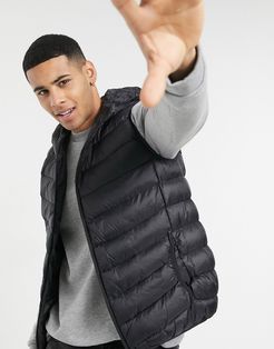 padded vest with hood in black