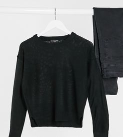 Grunge boxy crew neck sweater-Black