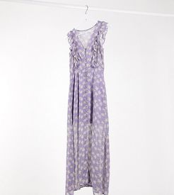 indigo frill front maxi dress in lilac ditsy floral print-Purple