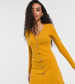 skyla rib dress with button front-Yellow