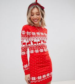 sweater dress in reindeer fair isle-Red