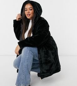 bernia faux fur hooded coat-Black