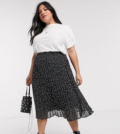 deli pleated midi skirt in spot-Black