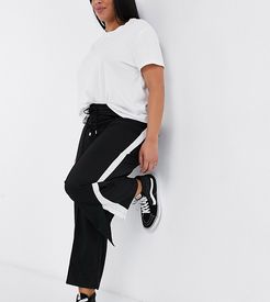 flare wide leg pants with white stripe-Black