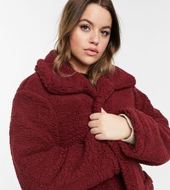 heavenly teddy borg jacket in wine-Red