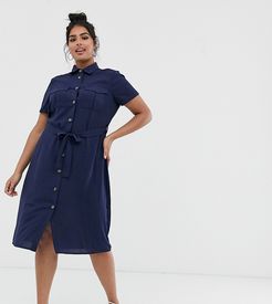 marty tie front shirt dress-Navy