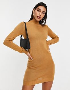 rula knitted sweater dress with buttons-Brown