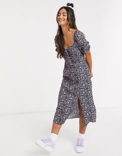 short sleeve midi dress in floral print-Multi