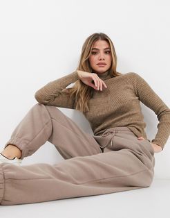 trudy rollneck ribbed sweater in camel-Tan