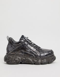 cld chunky sole metallic snake print sneakers in gray