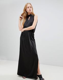 High Neck Maxi Dress-Black