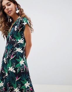 Tropical Print Shirt Dress-Multi