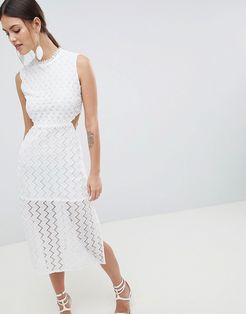 Sheer Lace Midi Dress-White