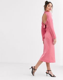 C/Meo sqaure neck satin midi dress in pink